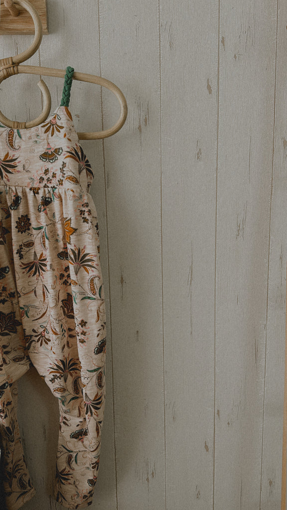 Soft Romper with Green Braided Straps