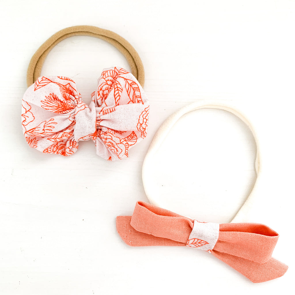 Rosette Soft Headbands Set | Orange Floral